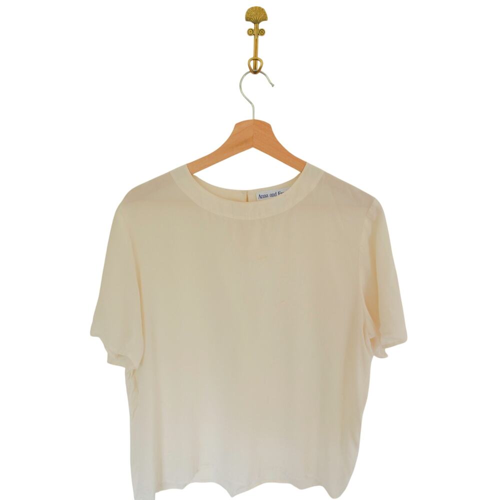 Anna and Frank Cream Silk Short Sleeve Shell Blouse Size Large